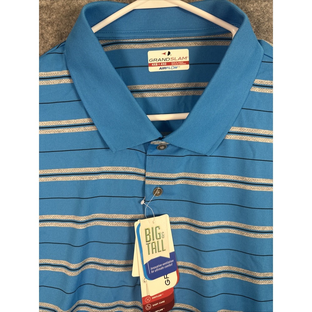 New Grand Slam Polo Golf Shirt Performance Men's 4XB Big & Tall Blue Striped